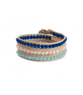 Boho Betty Tripoli Triple Leather Wrap Blue/Cream