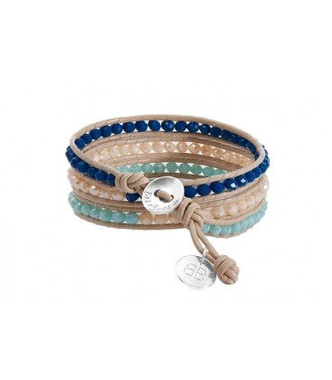 Boho Betty Tripoli Triple Leather Wrap Blue/Cream
