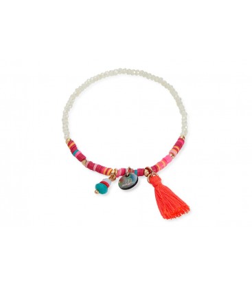 Boho Betty Arame Pink Beaded Tassel Stretch Bracelet