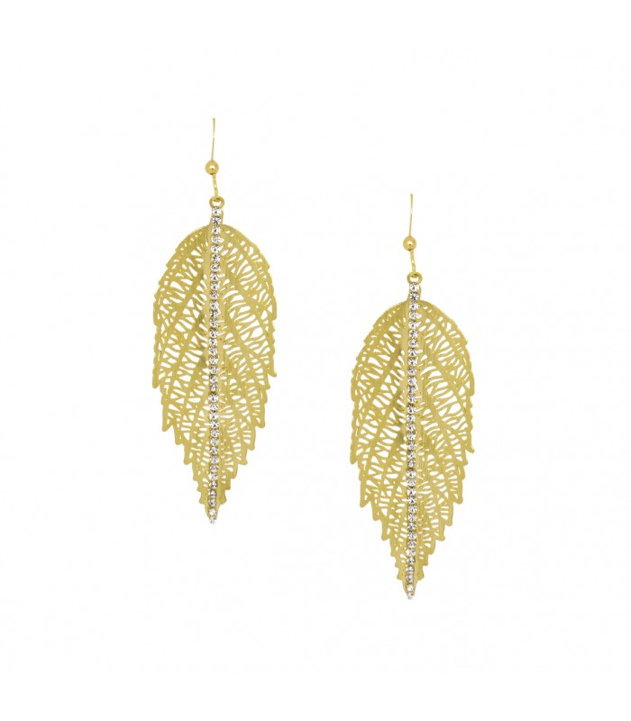 Leaf with Crystals Earrings - Sophisticato Jewellery