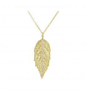Large Gold Leaf with Crystals Necklace
